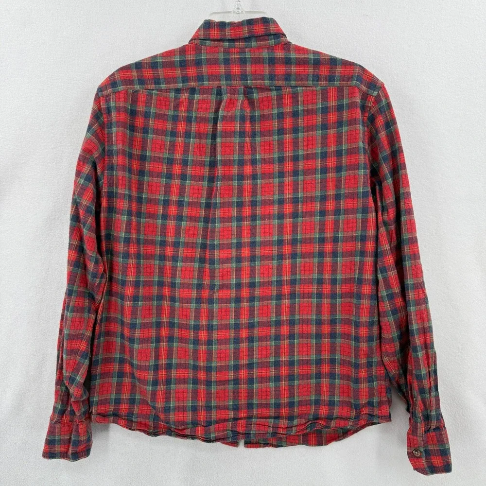 J. Crew Brushed Twill Shirt Mens Large Red Plaid Slim Untucked Button Down